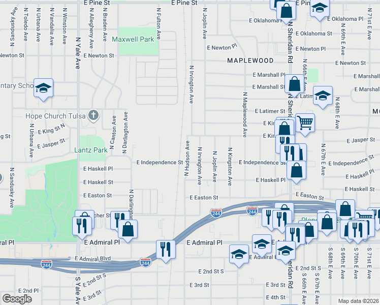 map of restaurants, bars, coffee shops, grocery stores, and more near 807 North Hudson Avenue in Tulsa