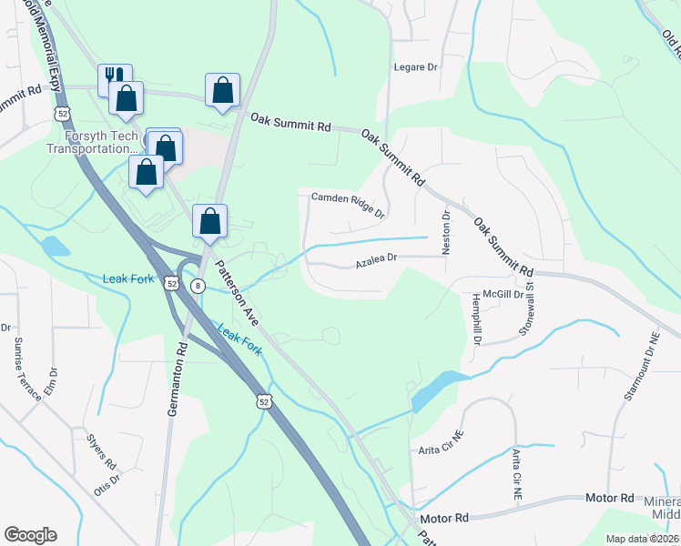 map of restaurants, bars, coffee shops, grocery stores, and more near 5309 Northridge Drive in Winston-Salem
