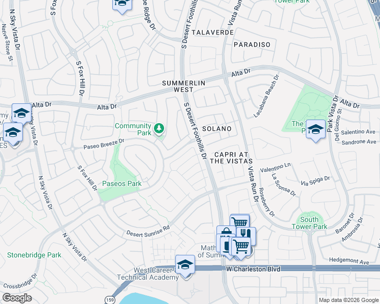 map of restaurants, bars, coffee shops, grocery stores, and more near 11821 Amistoso Lane in Las Vegas