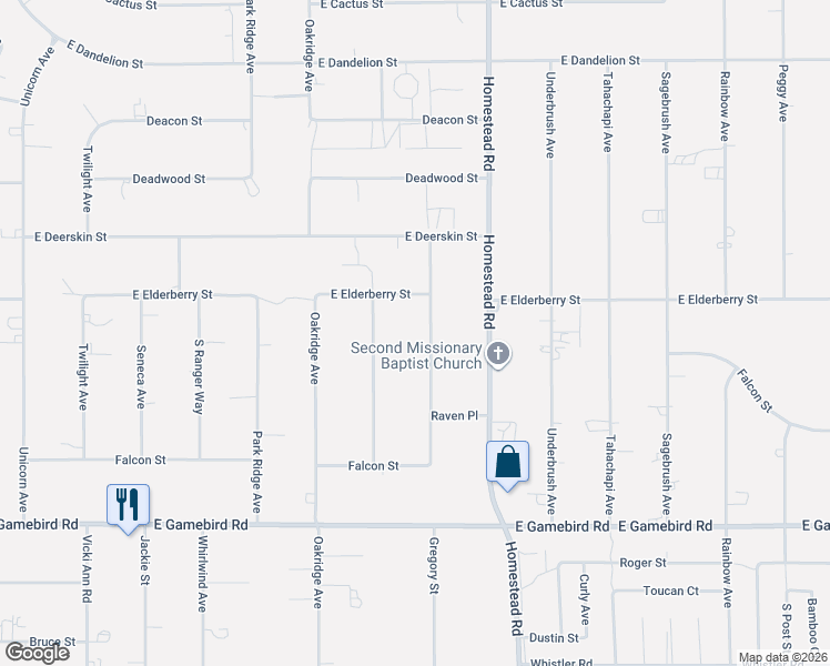 map of restaurants, bars, coffee shops, grocery stores, and more near 3610 Mallard Avenue in Pahrump