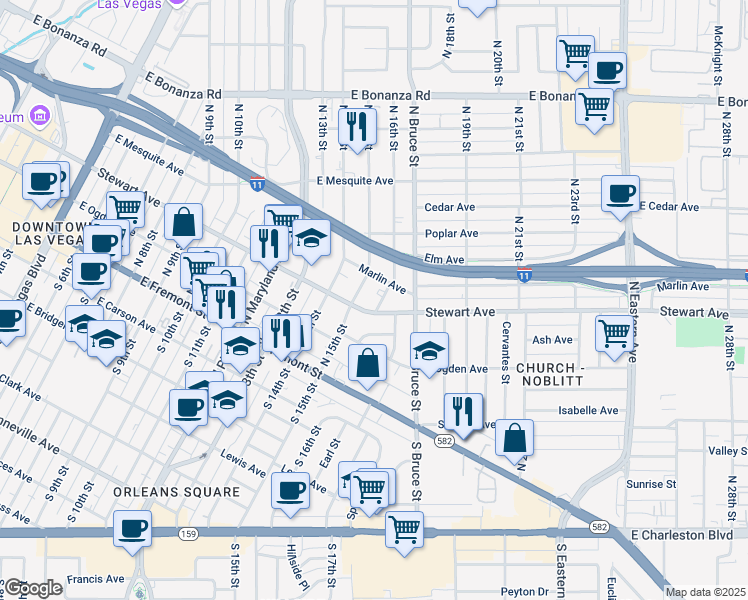 map of restaurants, bars, coffee shops, grocery stores, and more near 309 North 16th Street in Las Vegas