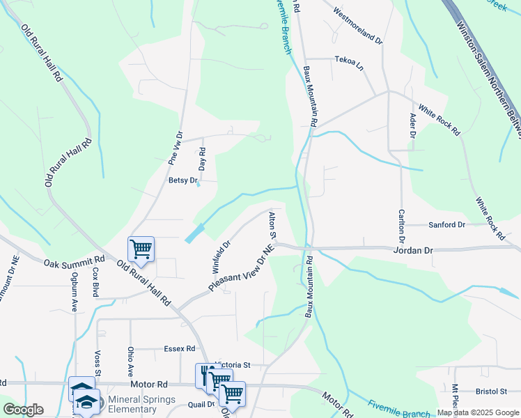 map of restaurants, bars, coffee shops, grocery stores, and more near 1335 Winfield Drive in Winston-Salem