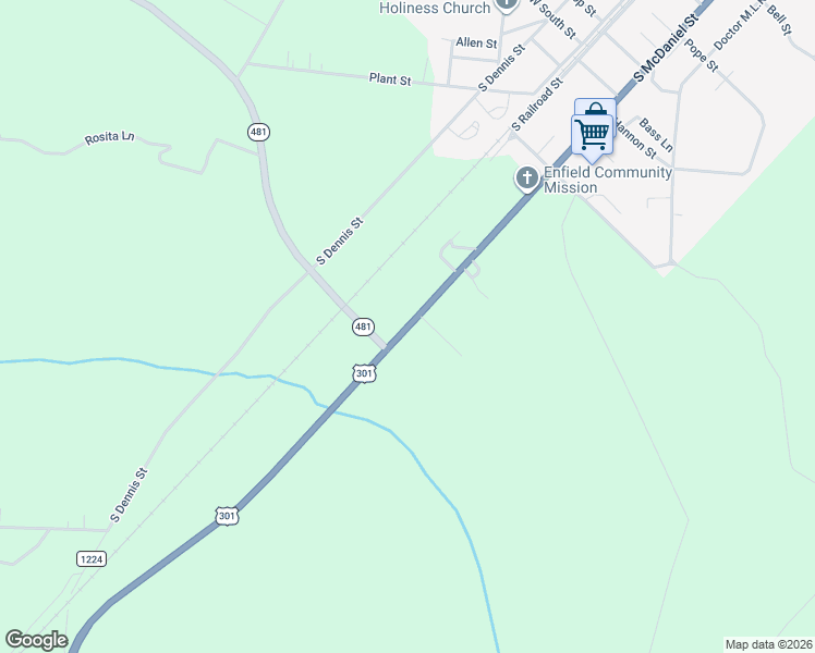 map of restaurants, bars, coffee shops, grocery stores, and more near 20347 North Carolina 481 Bypass in Enfield