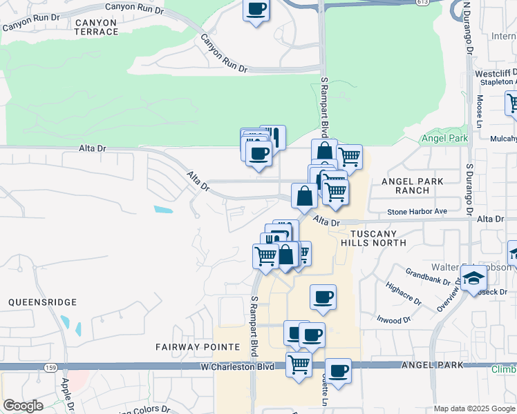 map of restaurants, bars, coffee shops, grocery stores, and more near 9101 Alta Drive in Las Vegas