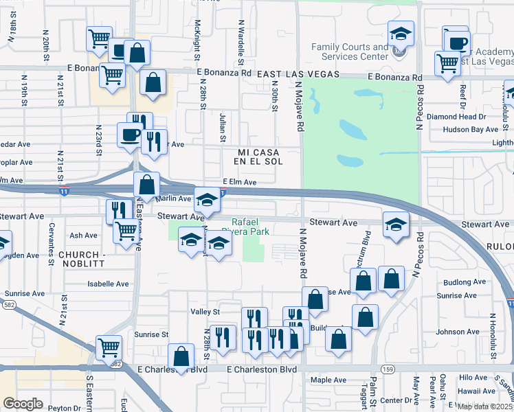 map of restaurants, bars, coffee shops, grocery stores, and more near 2917 Stewart Avenue in Las Vegas