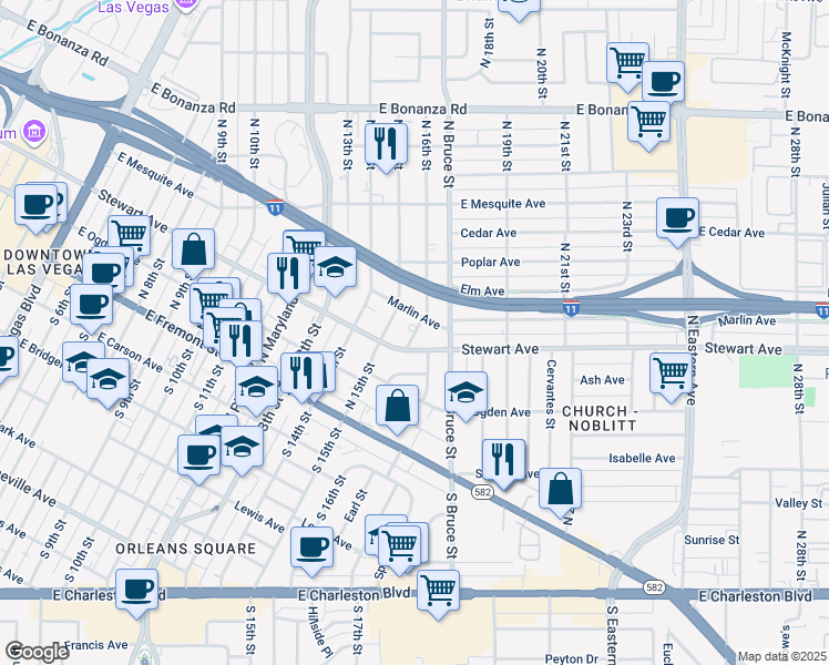 map of restaurants, bars, coffee shops, grocery stores, and more near in Las Vegas
