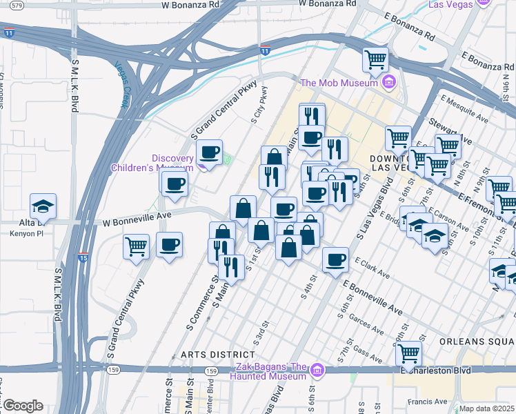 map of restaurants, bars, coffee shops, grocery stores, and more near in Las Vegas