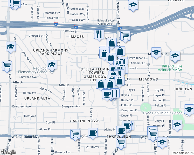 map of restaurants, bars, coffee shops, grocery stores, and more near in Las Vegas