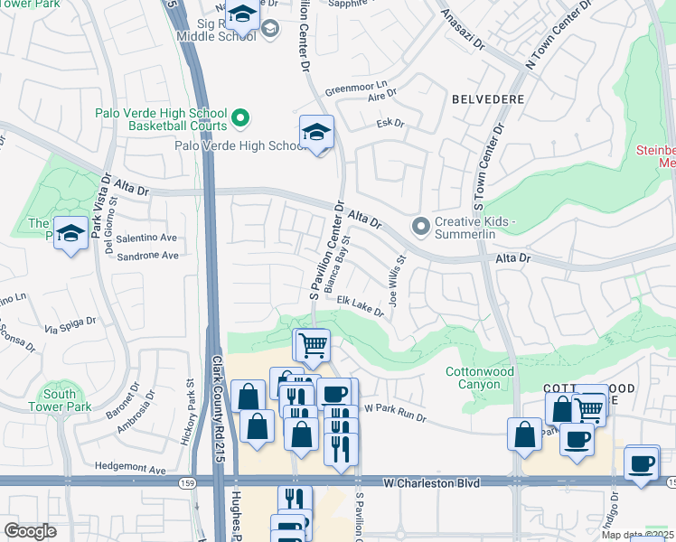 map of restaurants, bars, coffee shops, grocery stores, and more near 624 Bianca Bay Street in Las Vegas