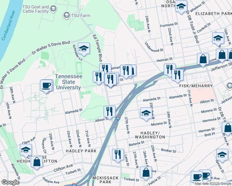 map of restaurants, bars, coffee shops, grocery stores, and more near 1032 28th Avenue North in Nashville