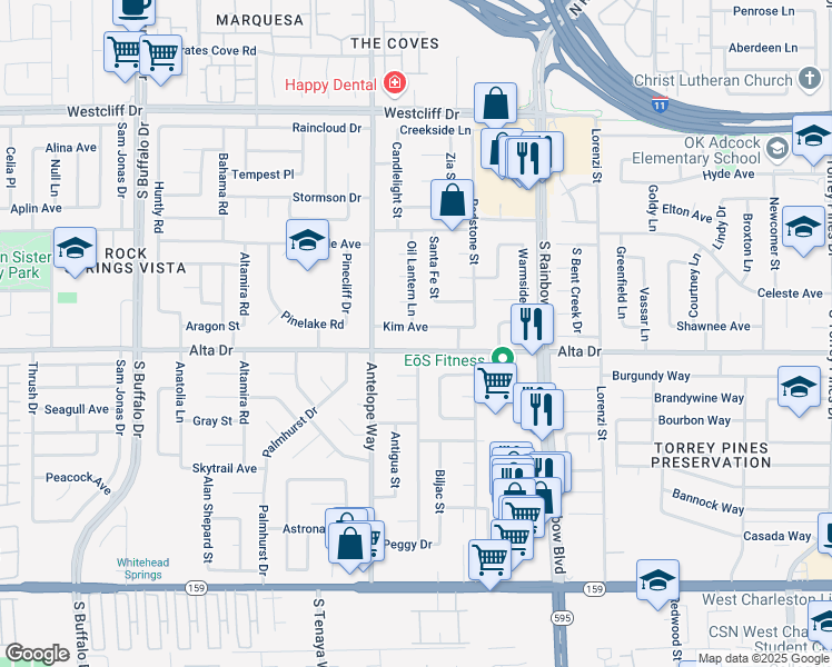 map of restaurants, bars, coffee shops, grocery stores, and more near 6944 Alta Drive in Las Vegas