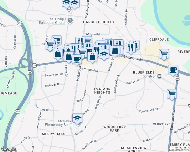 map of restaurants, bars, coffee shops, grocery stores, and more near 210 Blanchard Place in Nashville