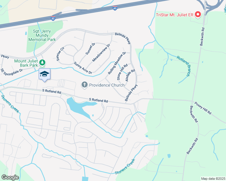 map of restaurants, bars, coffee shops, grocery stores, and more near 1414 Hilltop Drive in Mt. Juliet