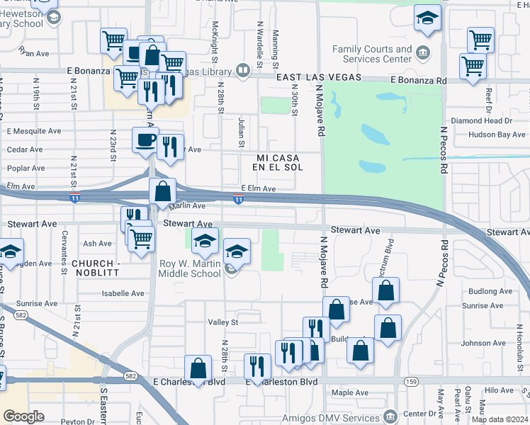 map of restaurants, bars, coffee shops, grocery stores, and more near 2917 Stewart Avenue in Las Vegas