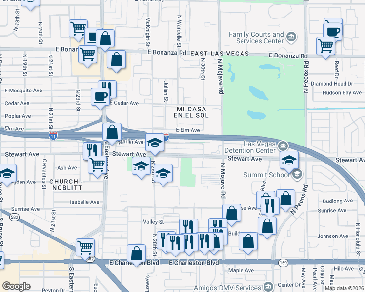 map of restaurants, bars, coffee shops, grocery stores, and more near 2917 Stewart Avenue in Las Vegas