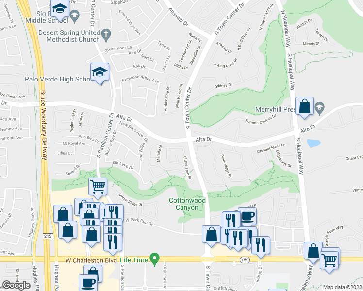 map of restaurants, bars, coffee shops, grocery stores, and more near 604 Jojoba Court in Las Vegas