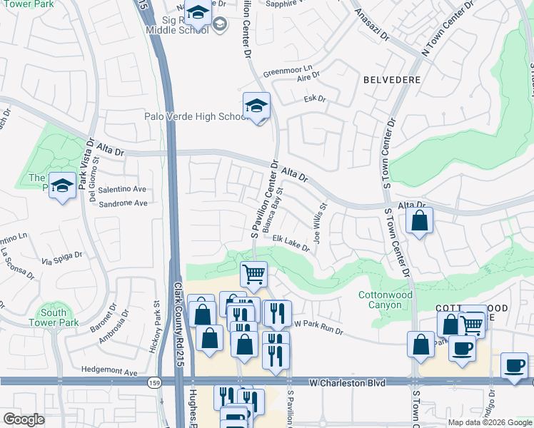 map of restaurants, bars, coffee shops, grocery stores, and more near 624 Bianca Bay Street in Las Vegas