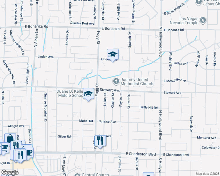 map of restaurants, bars, coffee shops, grocery stores, and more near 6400 Stewart Avenue in Las Vegas