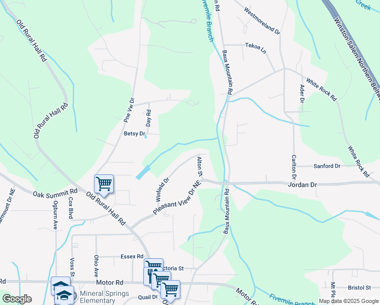 map of restaurants, bars, coffee shops, grocery stores, and more near 1335 Winfield Drive in Winston-Salem