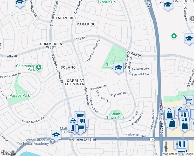 map of restaurants, bars, coffee shops, grocery stores, and more near 11608 Crimson Rose Avenue in Las Vegas