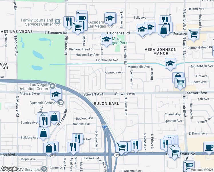 map of restaurants, bars, coffee shops, grocery stores, and more near 3909 Costa Mesa Avenue in Las Vegas