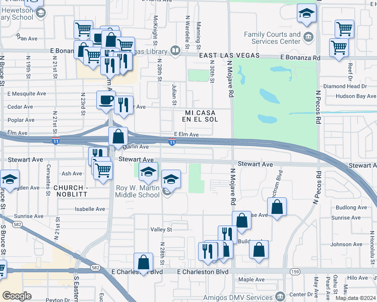 map of restaurants, bars, coffee shops, grocery stores, and more near 2825 Stewart Avenue in Las Vegas