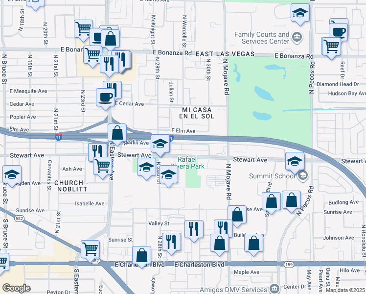 map of restaurants, bars, coffee shops, grocery stores, and more near 2825 Stewart Avenue in Las Vegas