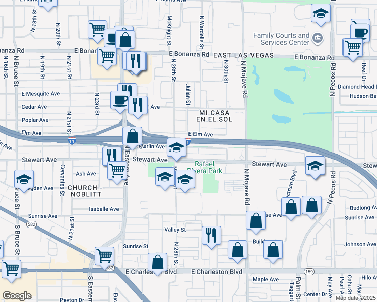 map of restaurants, bars, coffee shops, grocery stores, and more near 2825 Stewart Avenue in Las Vegas