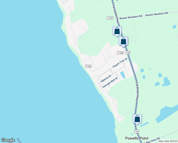 map of restaurants, bars, coffee shops, grocery stores, and more near 118 Shore Drive in Jarvisburg