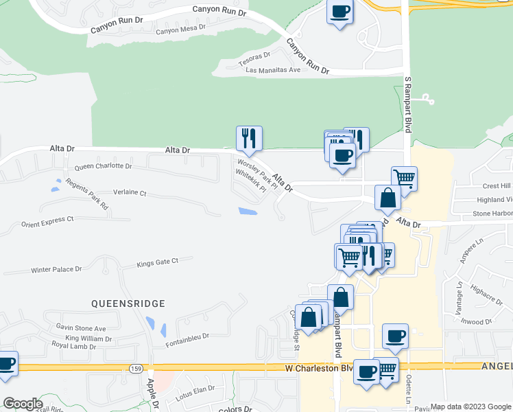 map of restaurants, bars, coffee shops, grocery stores, and more near 9149 Tudor Park Place in Las Vegas
