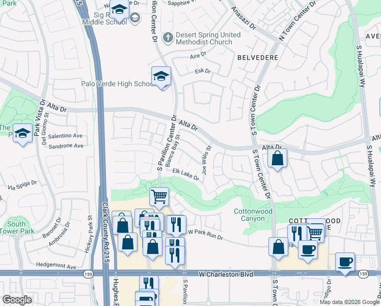 map of restaurants, bars, coffee shops, grocery stores, and more near 10728 Balsam Creek Avenue in Las Vegas