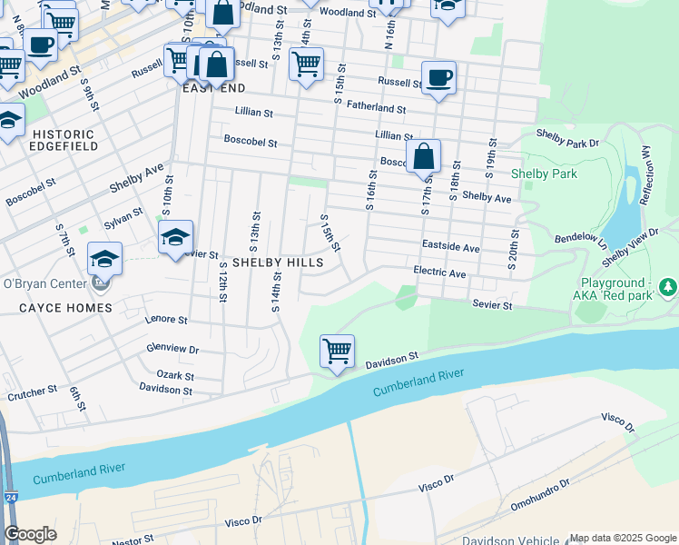 map of restaurants, bars, coffee shops, grocery stores, and more near 1430 Fulton Street in Nashville