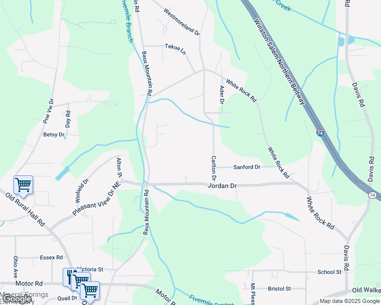 map of restaurants, bars, coffee shops, grocery stores, and more near 4738 Carlton Drive in Winston-Salem