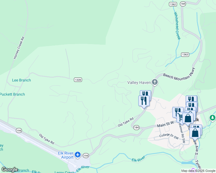 map of restaurants, bars, coffee shops, grocery stores, and more near 610 Highland Drive in Banner Elk