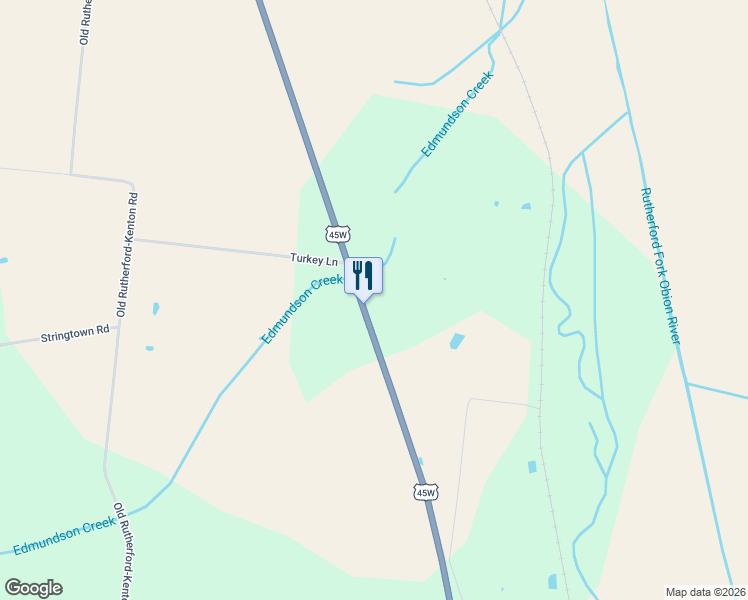 map of restaurants, bars, coffee shops, grocery stores, and more near 132 Kenton Highway in Rutherford