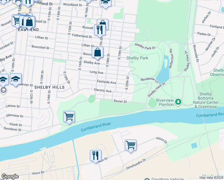 map of restaurants, bars, coffee shops, grocery stores, and more near 807B South 18th Street in Nashville
