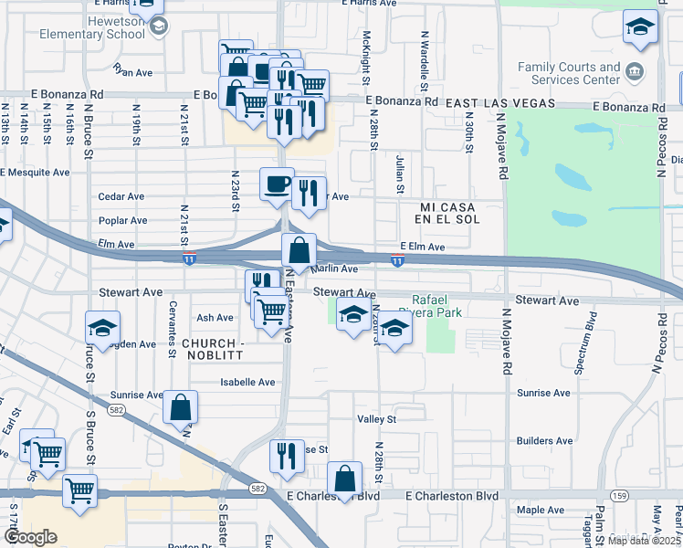 map of restaurants, bars, coffee shops, grocery stores, and more near 2711 Stewart Avenue in Las Vegas