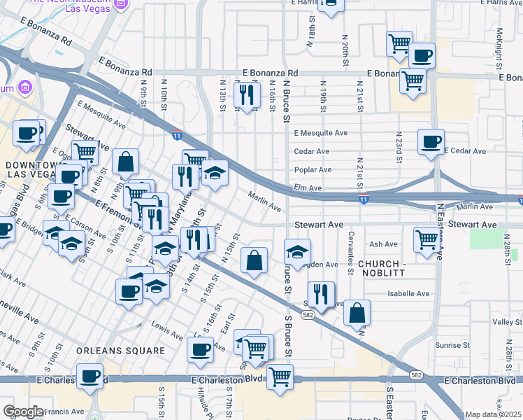 map of restaurants, bars, coffee shops, grocery stores, and more near in Las Vegas