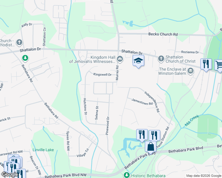 map of restaurants, bars, coffee shops, grocery stores, and more near 5125 Liberty Hall Circle in Winston-Salem