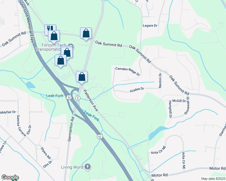 map of restaurants, bars, coffee shops, grocery stores, and more near 5406 Northridge Drive in Winston-Salem