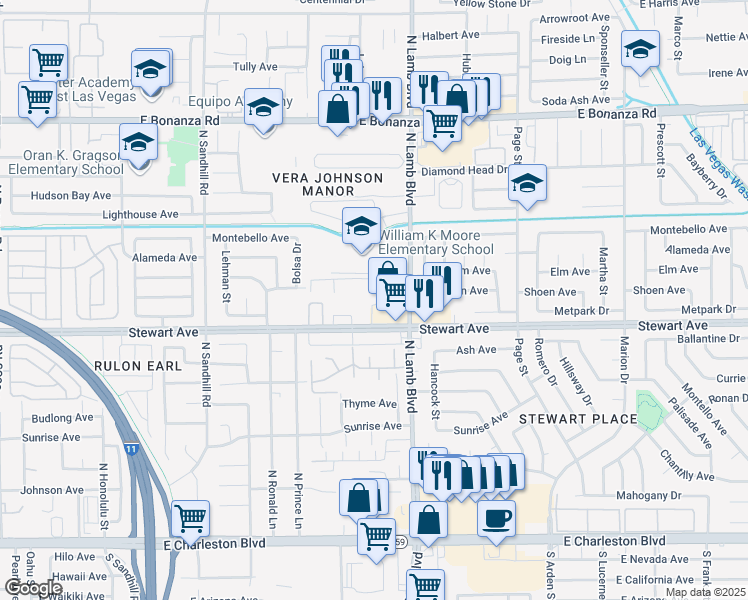 map of restaurants, bars, coffee shops, grocery stores, and more near 417 North Lamb Boulevard in Las Vegas