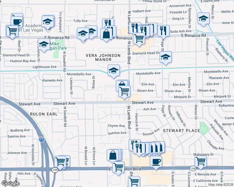 map of restaurants, bars, coffee shops, grocery stores, and more near 417 North Lamb Boulevard in Las Vegas