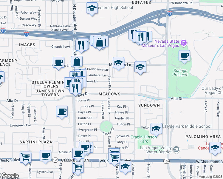 map of restaurants, bars, coffee shops, grocery stores, and more near 4421 Nolan Lane in Las Vegas