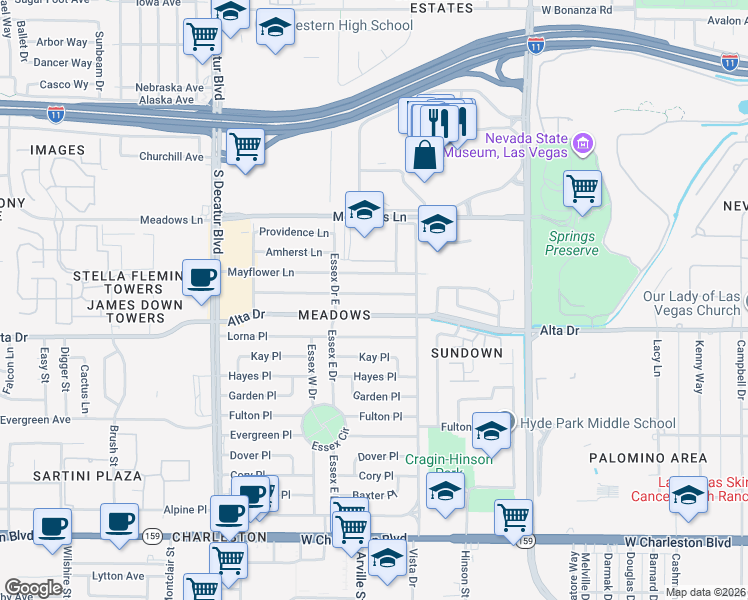 map of restaurants, bars, coffee shops, grocery stores, and more near 4317 Nolan Lane in Las Vegas