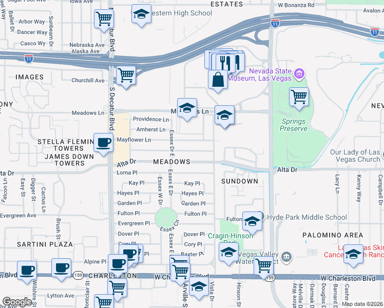 map of restaurants, bars, coffee shops, grocery stores, and more near 4317 Nolan Lane in Las Vegas