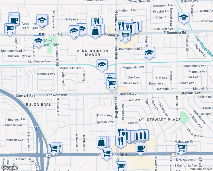 map of restaurants, bars, coffee shops, grocery stores, and more near 409 North Lamb Boulevard in Las Vegas