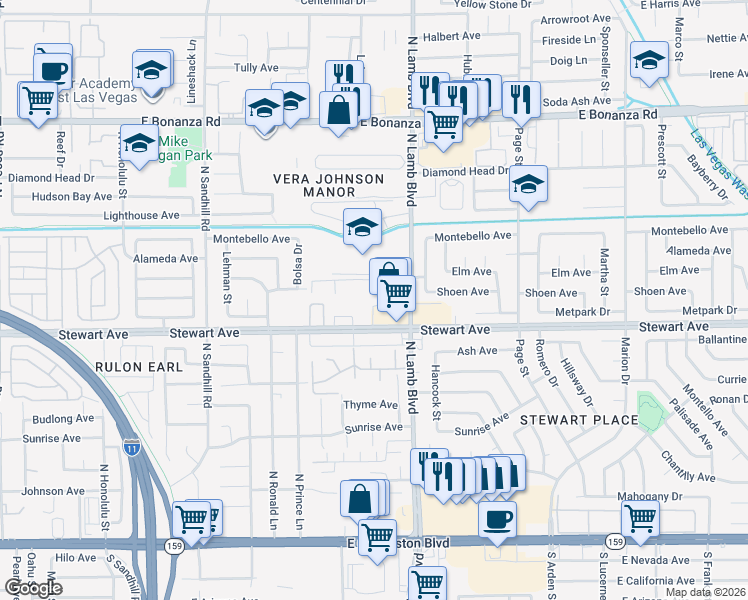 map of restaurants, bars, coffee shops, grocery stores, and more near 409 North Lamb Boulevard in Las Vegas