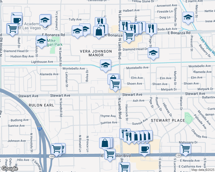 map of restaurants, bars, coffee shops, grocery stores, and more near 437 North Lamb Boulevard in Las Vegas