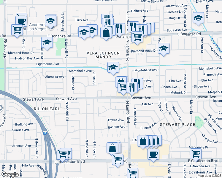 map of restaurants, bars, coffee shops, grocery stores, and more near 437 North Lamb Boulevard in Las Vegas