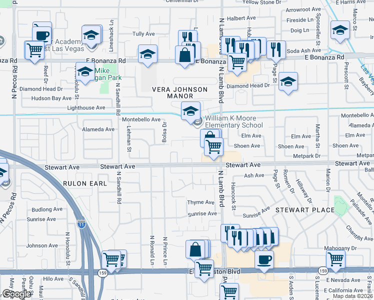map of restaurants, bars, coffee shops, grocery stores, and more near 425 North Lamb Boulevard in Las Vegas